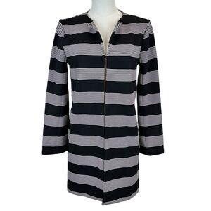 English Factory Sz S Black White Striped Long Sleeve Blazer Coat Hook Loop Close